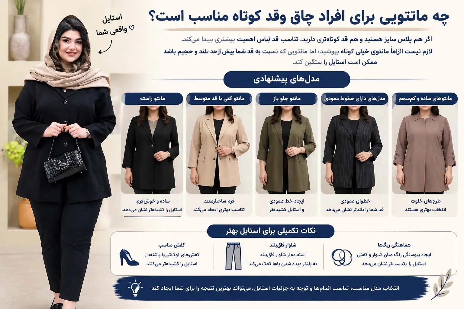 چه مانتویی برای افراد چاق و قد کوتاه مناسب است؟