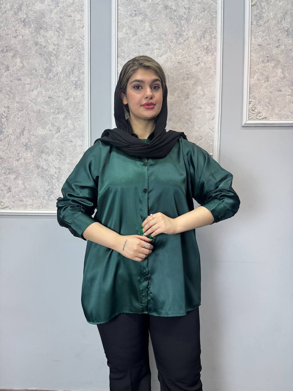 شومیز ساتن یشمی سایزبزرگ 930