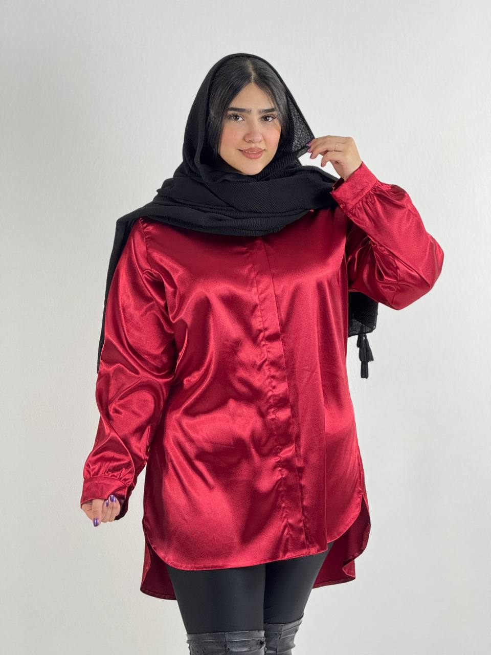 شومیز ساتن ابریشم قرمز