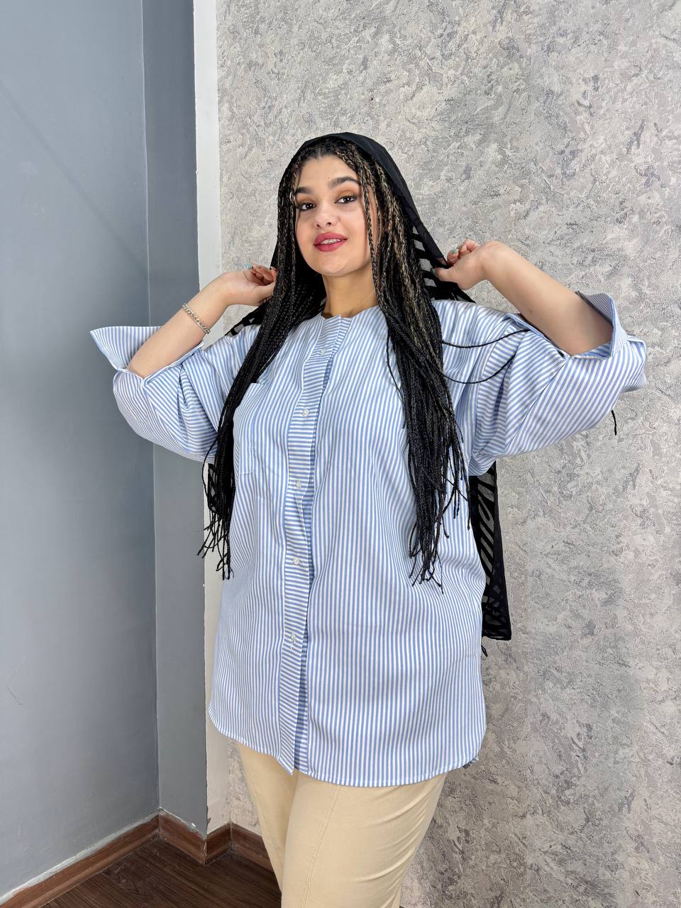 مانتو راه راه تک جیب سایزبزرگ