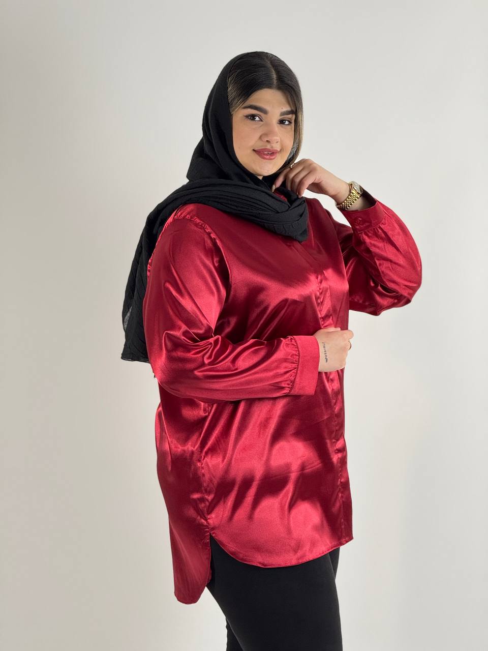 شومیز ساتن ابریشم قرمز